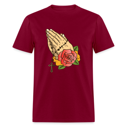 Praying Hand T-Shirt - burgundy