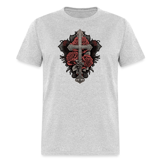 Cross with Rose T-Shirt - heather gray